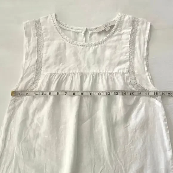 LOFT White Sleeveless Lace-Trim Cotton Blouse - Picture 10 of 11